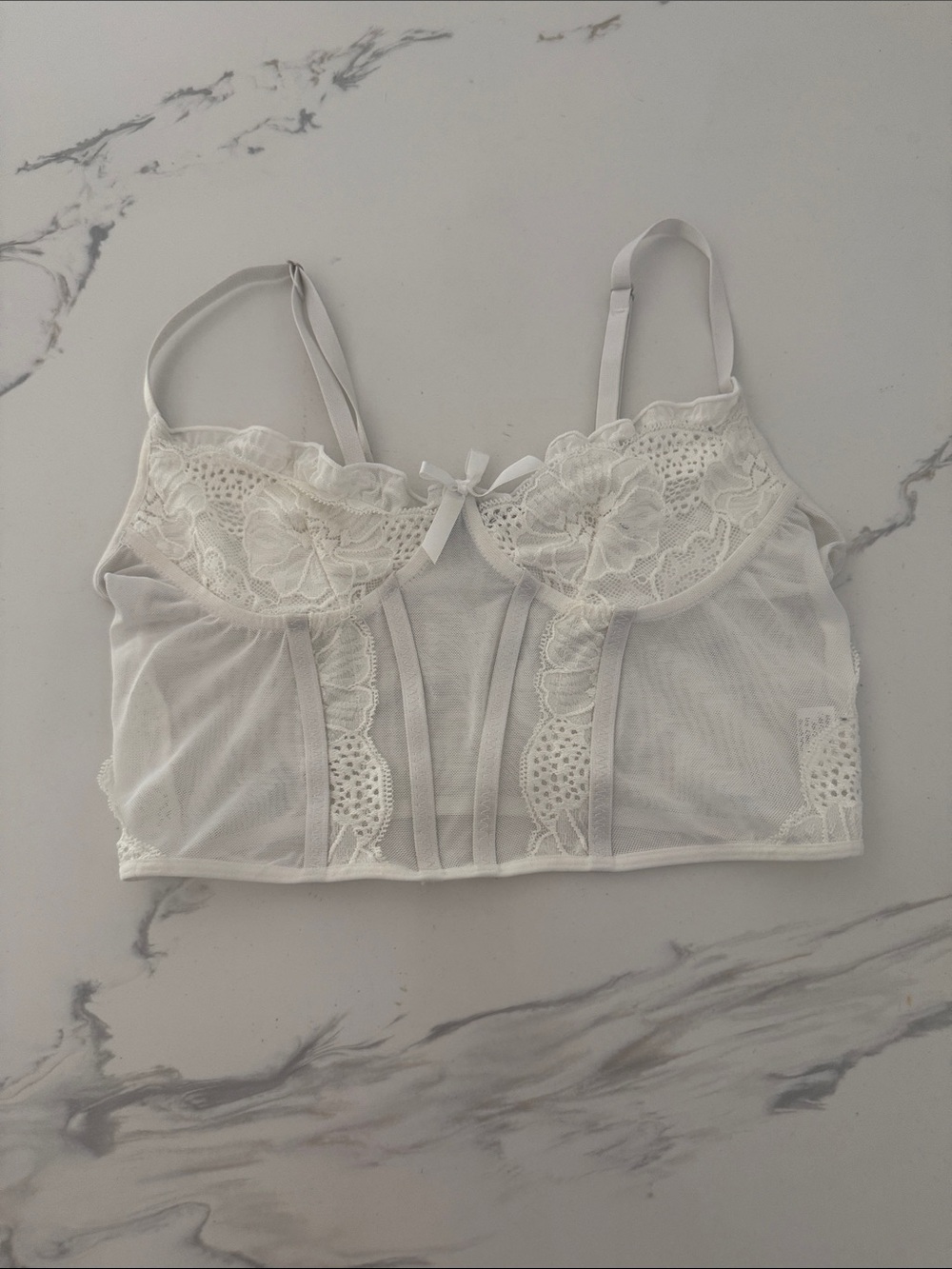 SHEIN White Lace Longline Bralette Tank